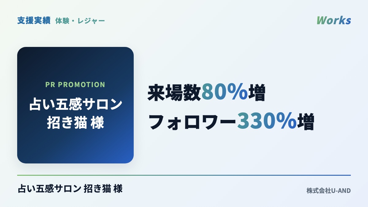 占い五感サロン 招き猫 様の支援実績：来場数80％増・フォロワー330％増